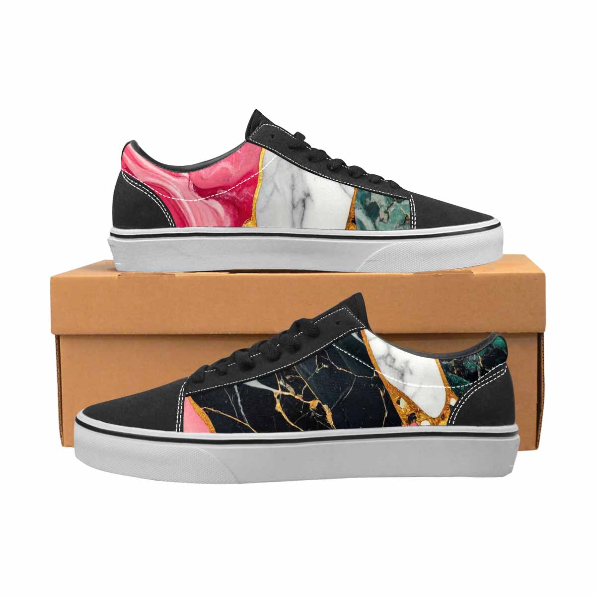 WOMEN'S Marble Stone Texture Canvas Lace-Up Vivid Custom Shoes