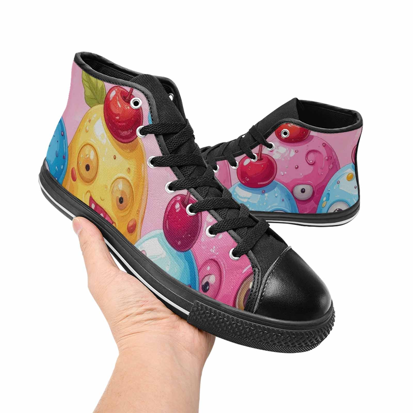WOMEN'S Melting Icecream Monster Cherry High Top Canvas Grunge Sneakers