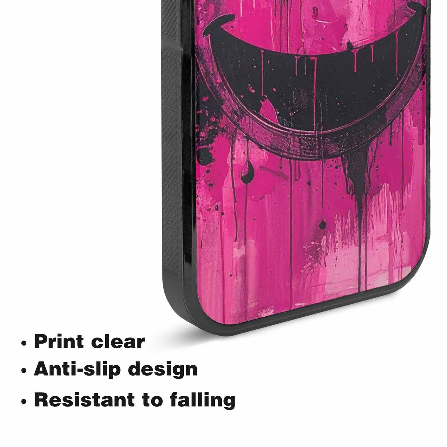 iPhone 15 Plus Case — Melting Moon Smiley Black Pink Ink, Custom Phone Case