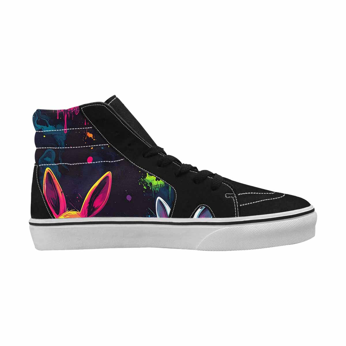 MEN'S Radioactive Ghost Bunny Skull High Top Canvas Neon Fantasy Shoes