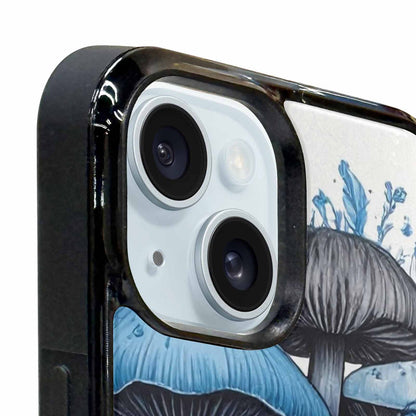 iPhone 15 Plus Case — Mushrooms General Black Blue Ink Mushrooms, Custom Art Phone Cover