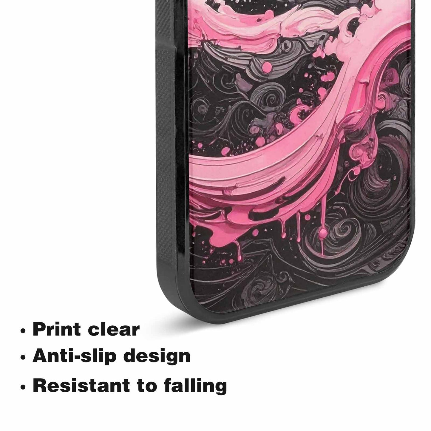 iPhone 15 Plus Case — Van Gogh Swirl Black Pink Ink, Custom Made Phone Cover