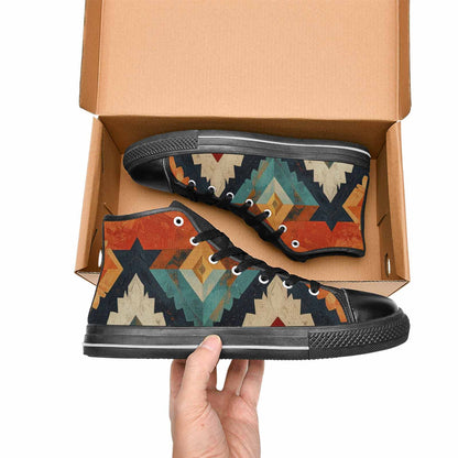 MEN'S Southwestern Geometric Diamond High Top Canvas Vibrant Chaos Sneakers