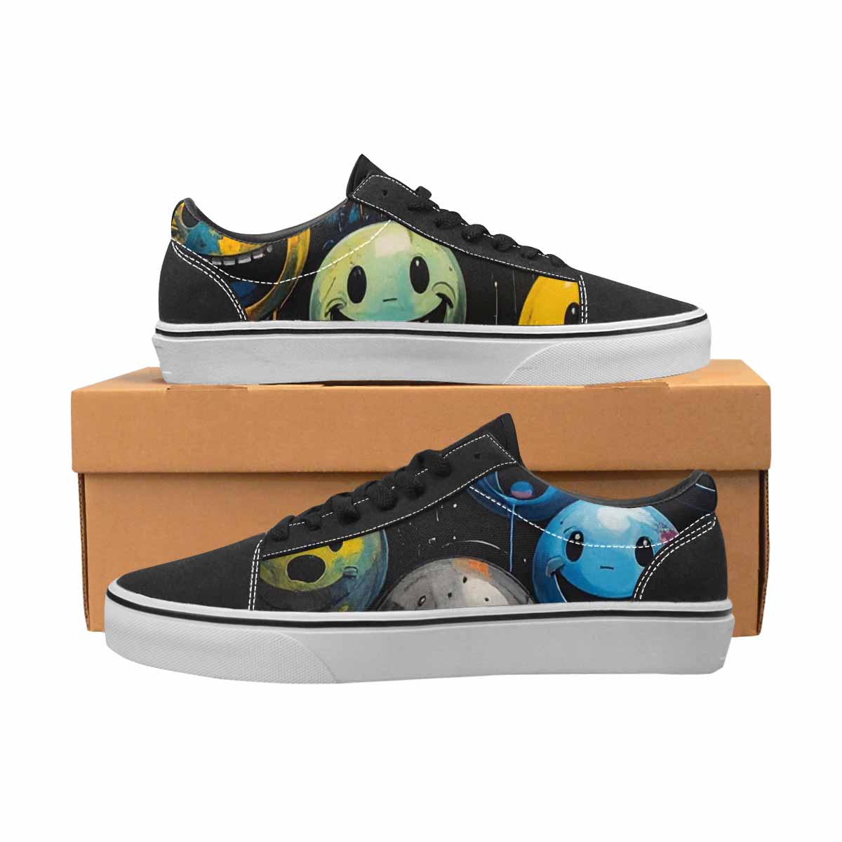 WOMEN'S Melting Moon Smiley Lace-Up Canvas Cottagecore Sneakers