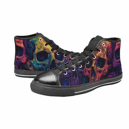 WOMEN'S Snakes And Skulls Collage High Top Canvas Neon Fantasy Sneakers