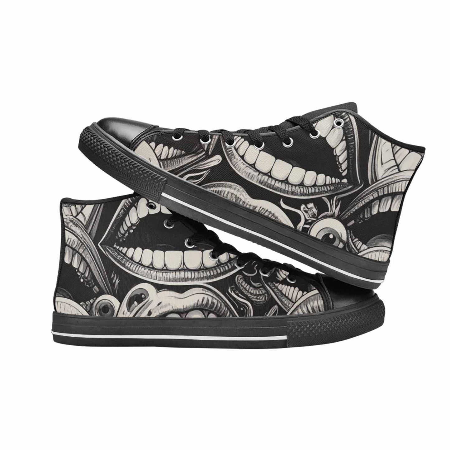 WOMEN'S Googly Cartoon Mouths High Top Canvas Wallpaper Art Shoes