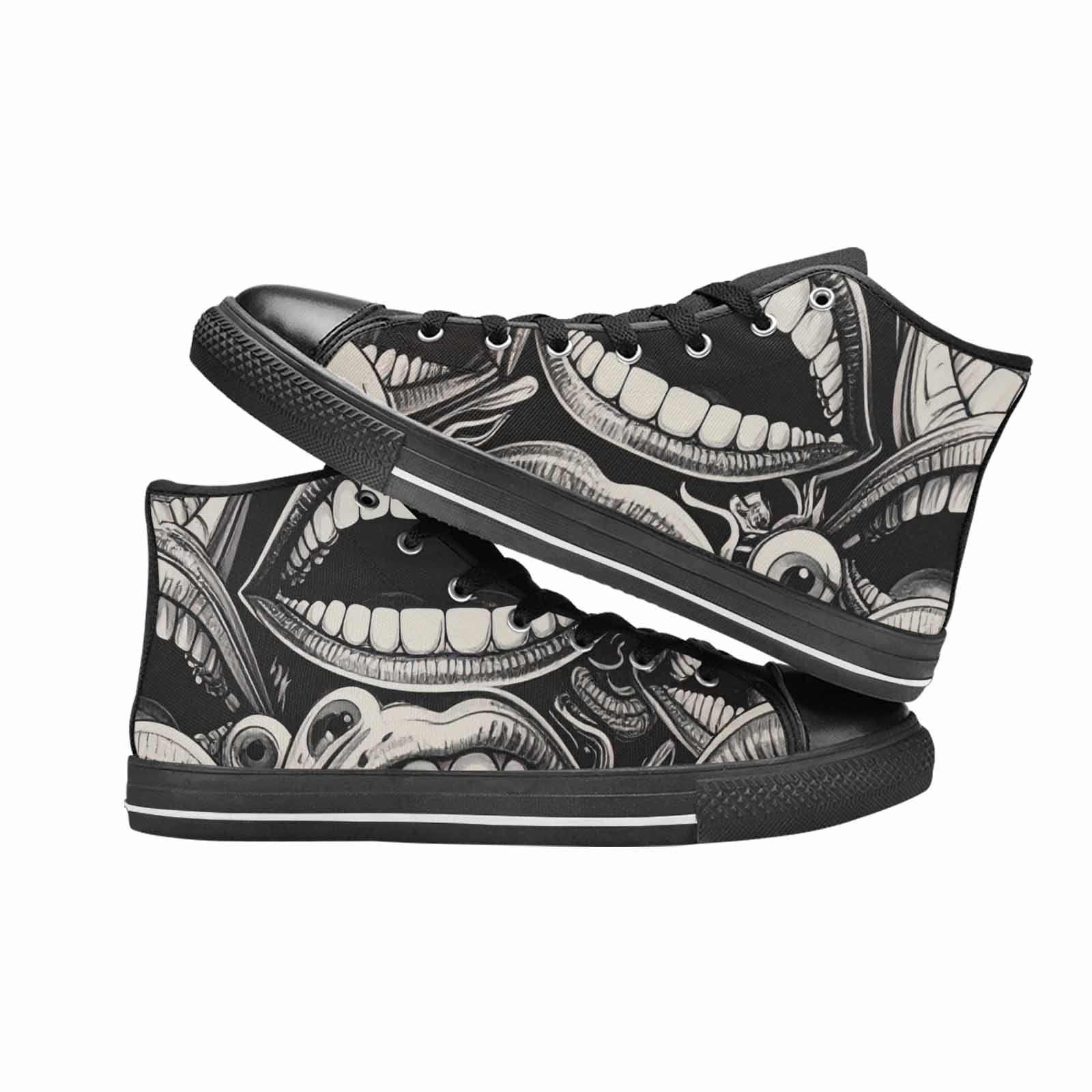 WOMEN'S Googly Cartoon Mouths High Top Canvas Wallpaper Art Shoes