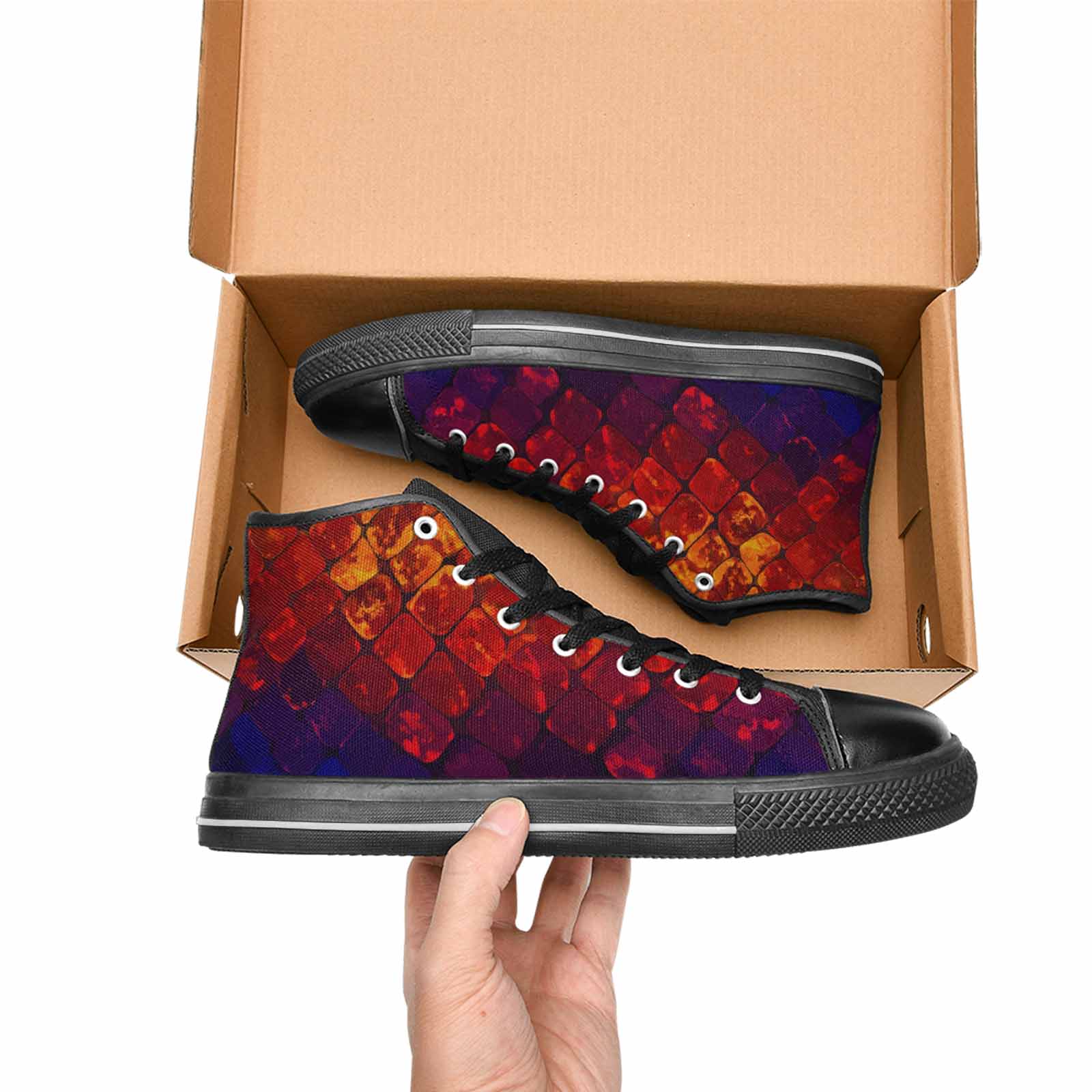 WOMEN'S Dark Snake Print High Top Canvas Vibrant Chaos Shoes