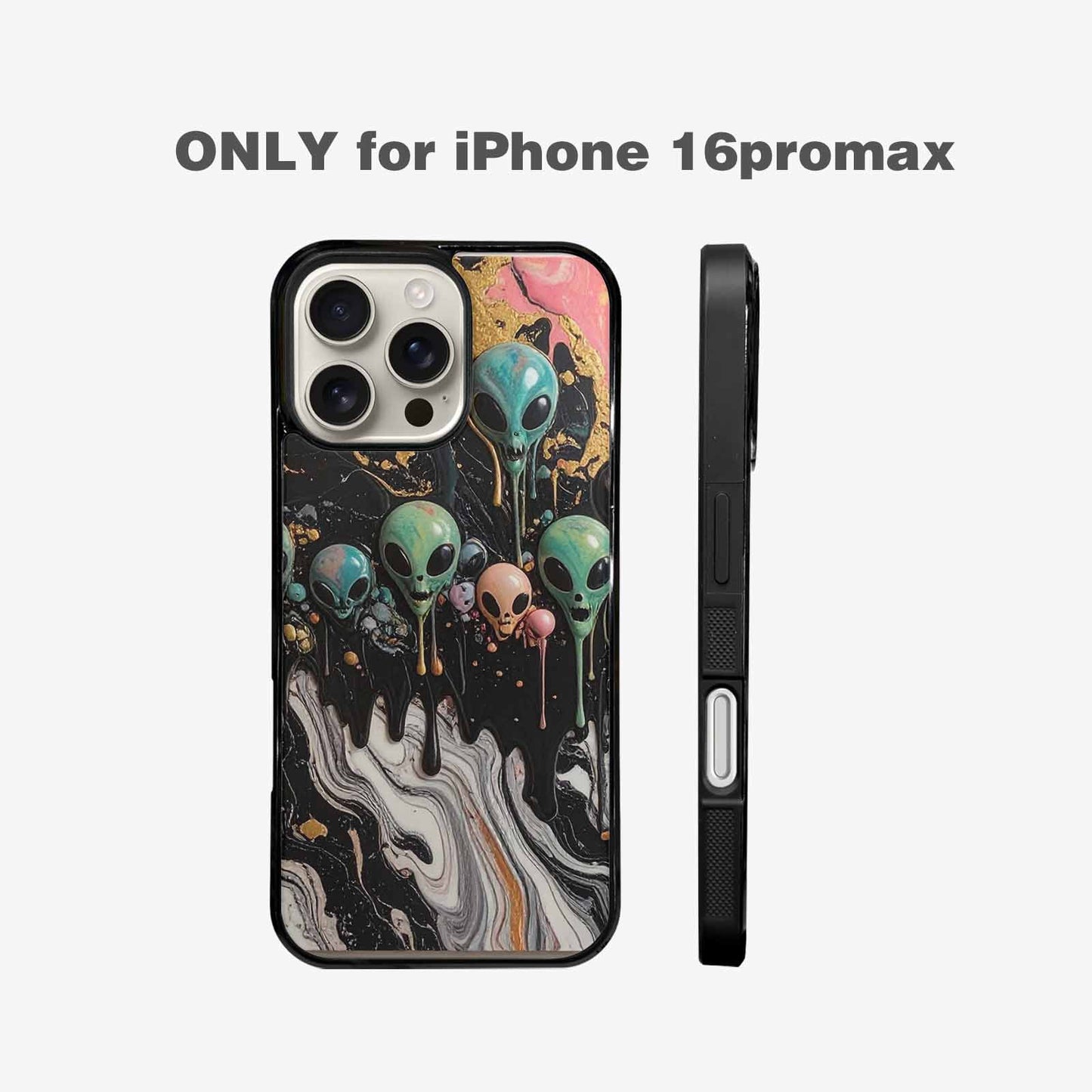 iPhone 16 Pro Max Case — Aliens Marblemelting Aliens Pa Ciq, Custom Printed Phone Case