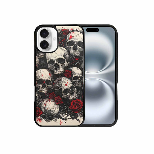 iPhone 16 Plus Case — Skull And Roses Black Red Ink, Custom Printed Phone Case