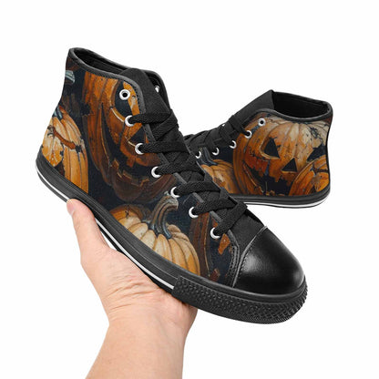 WOMEN'S Halloween Cracked Jackolantern High Top Canvas Grunge Custom Shoes