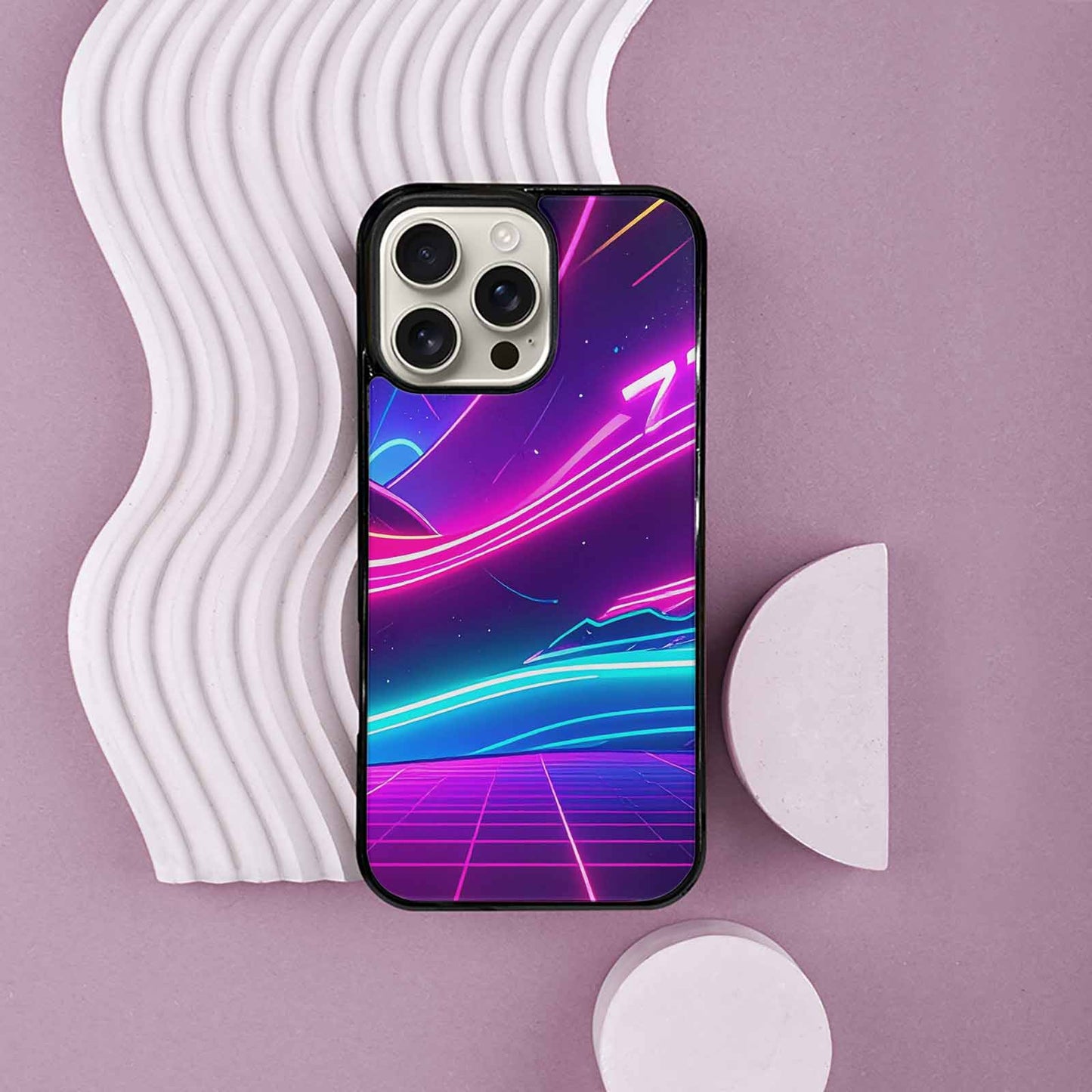 iPhone 16 Pro Max Case — 1980s Neon Cartoon Art Pattern, Custom Phone Case