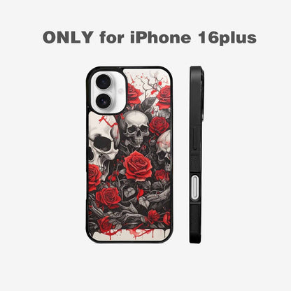 iPhone 16 Plus Case — Skull And Roses Black Red Ink, Custom Print Case Cover