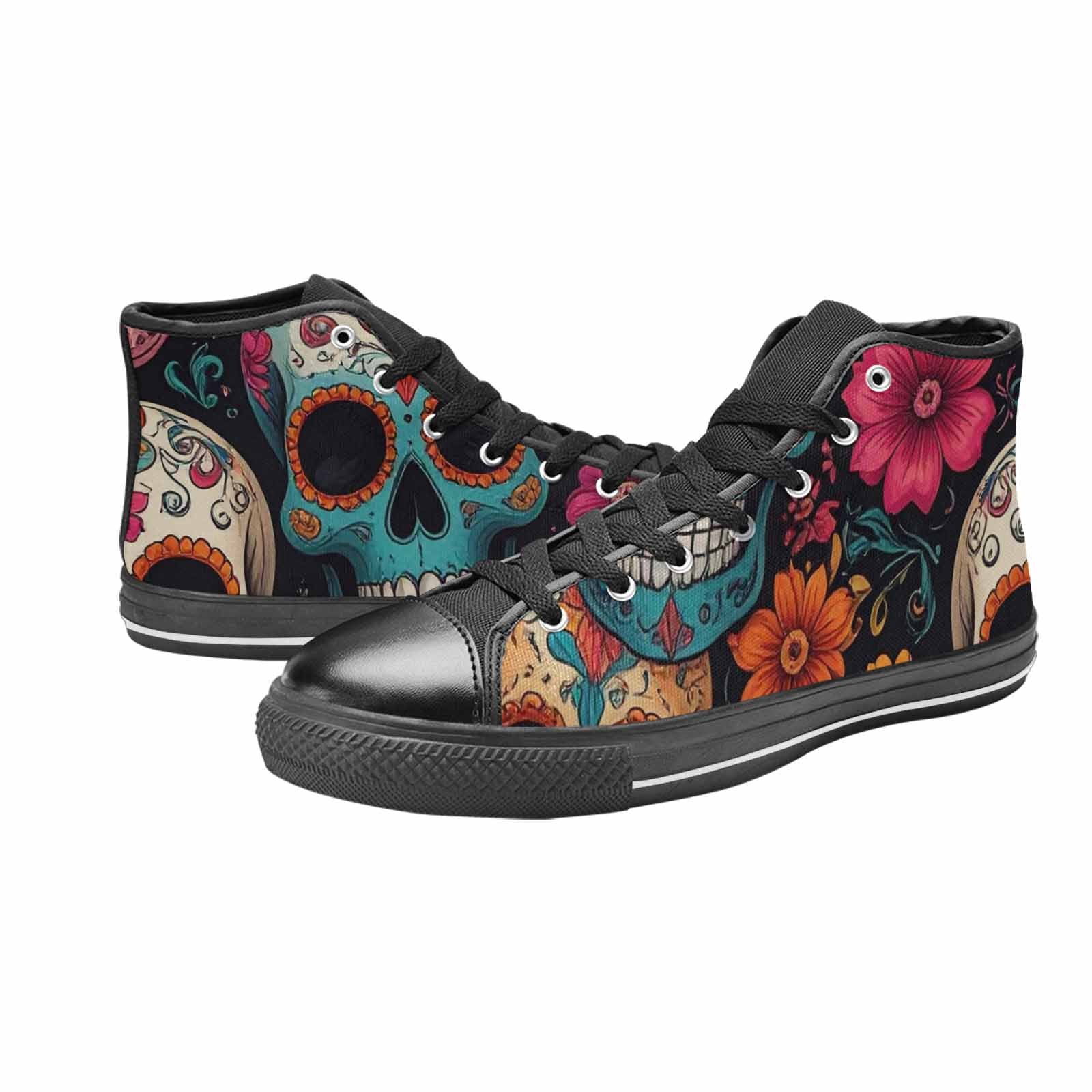 WOMEN'S Dia De Los Muertos Sugar Skull High Top Canvas Dark Academia Custom Sneakers