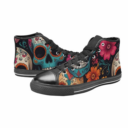 WOMEN'S Dia De Los Muertos Sugar Skull High Top Canvas Dark Academia Custom Sneakers