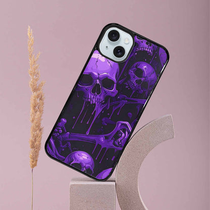 iPhone 15 Plus Case — Monochrome Purple Skeletons Neon Drip Melting, Customized Protective Case