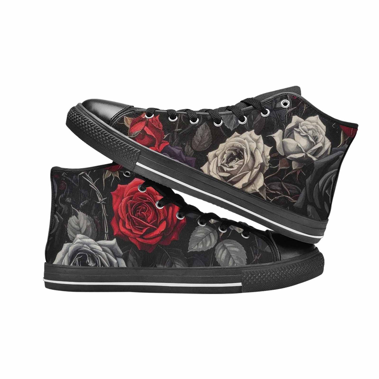 MEN'S Black Gothic Rose High Top Canvas Surreal Shoes
