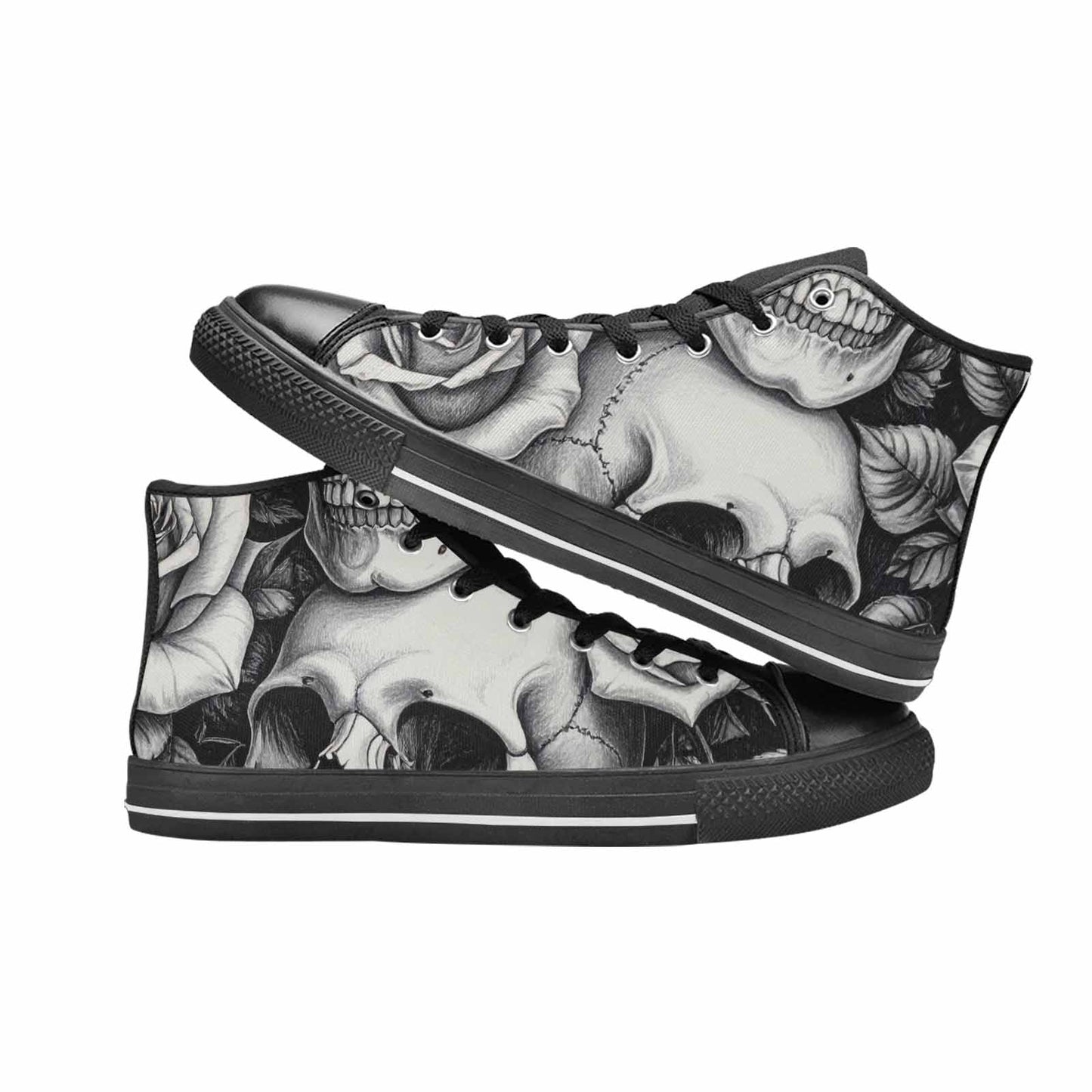 WOMEN'S Skulls Roses Pen Ink High Top Canvas Neon Fantasy Custom Sneakers