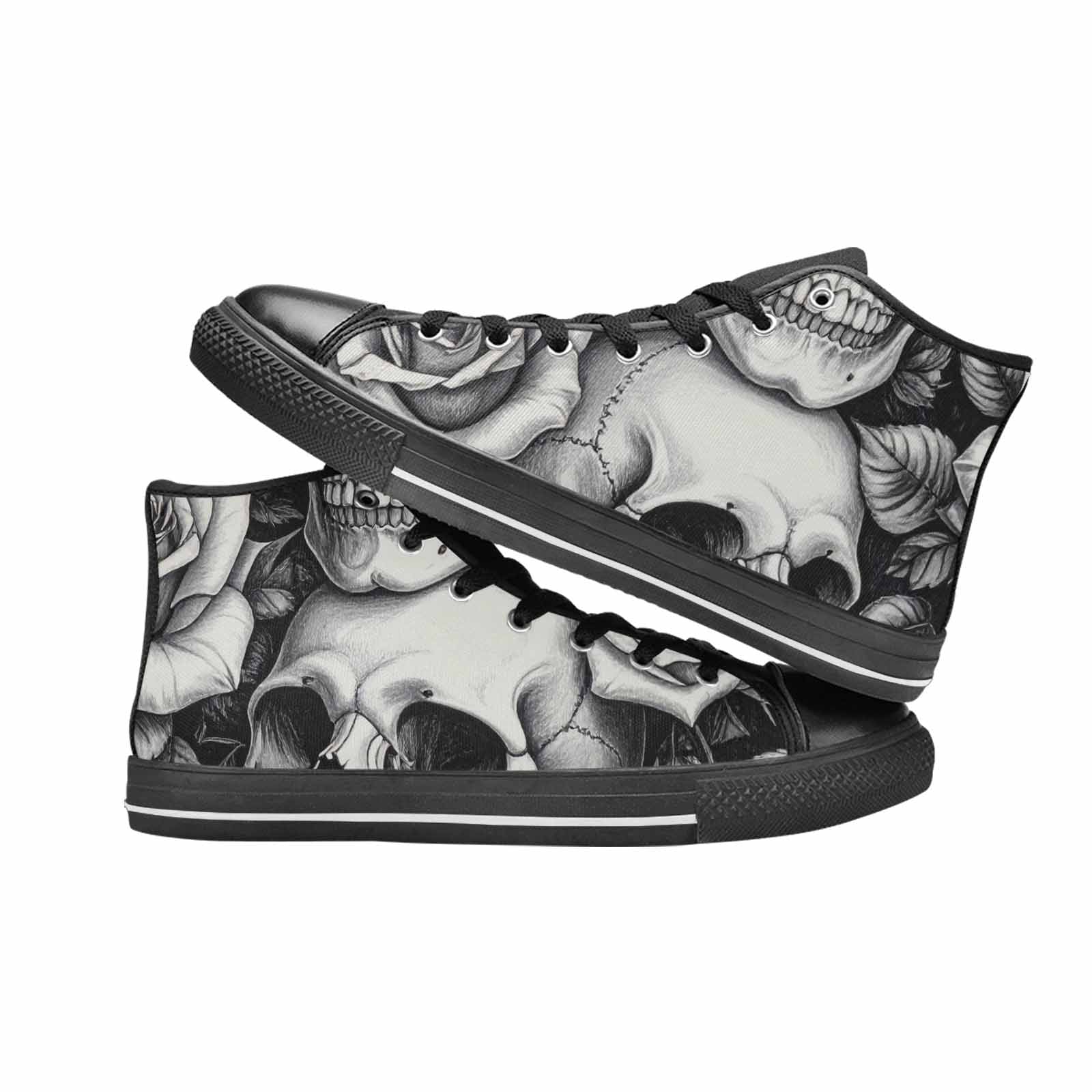 WOMEN'S Skulls Roses Pen Ink High Top Canvas Neon Fantasy Custom Sneakers