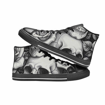 WOMEN'S Skulls Roses Pen Ink High Top Canvas Neon Fantasy Custom Sneakers