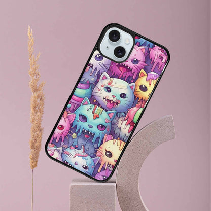 iPhone 15 Plus Case — Pastel Gore Cat Character Pattern Hundreds, Customized Protective Case