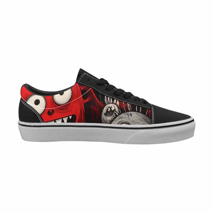 MEN'S Monsters Black & Red Ink Canvas Wearable Art Surreal Custom Art Shoes