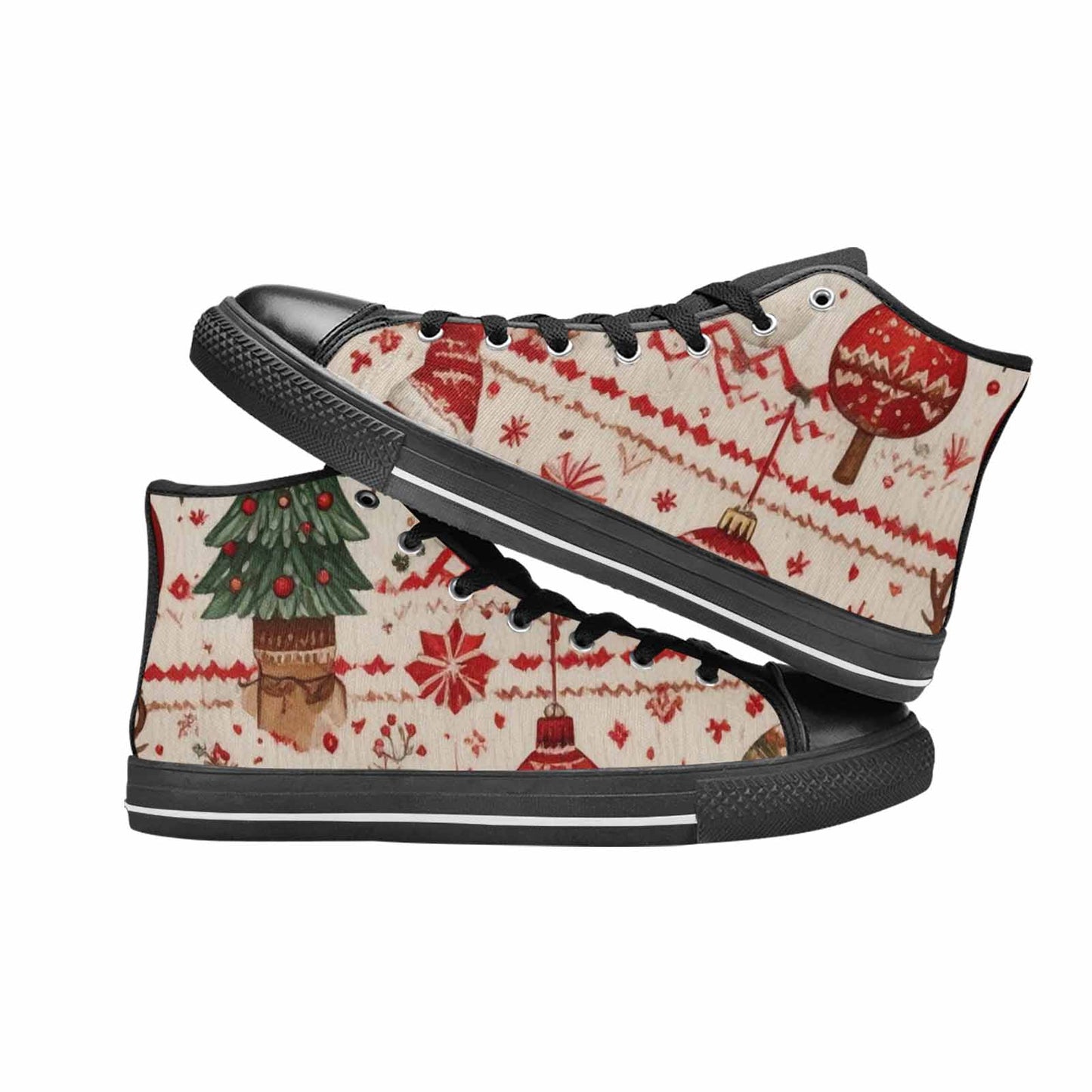 WOMEN'S Christmas Holly Snowflake High Top Canvas Vivid Custom Sneakers
