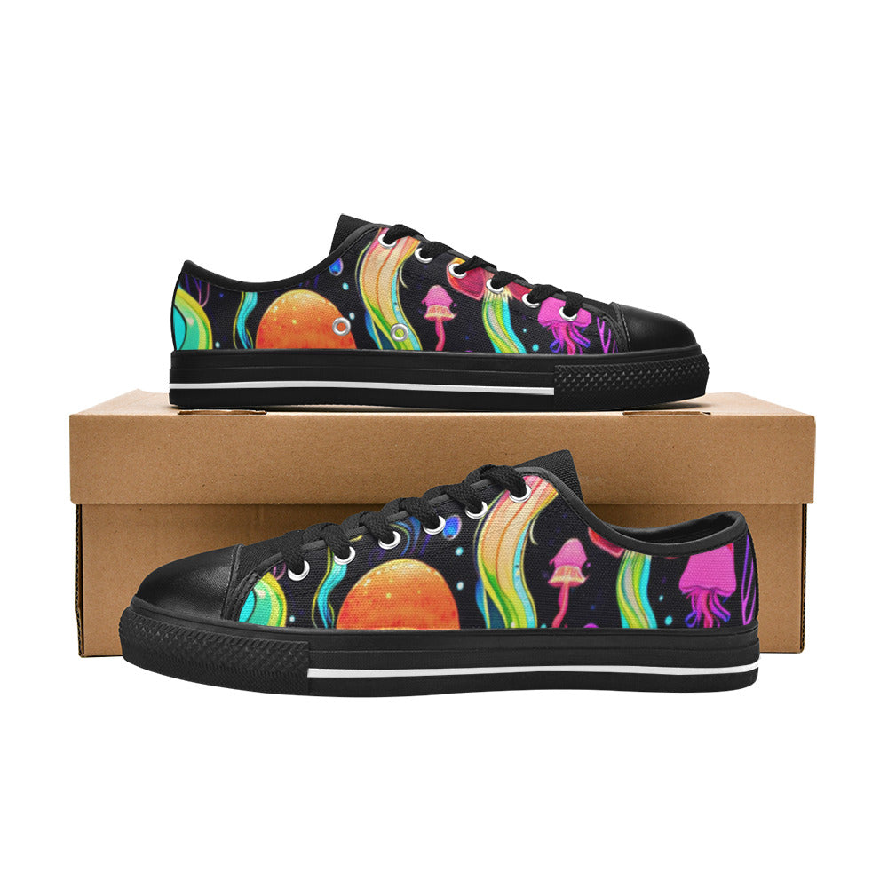 WOMEN'S Jellyfish Vibrant Mushroom Art Canvas Neon Fantasy Custom Shoes