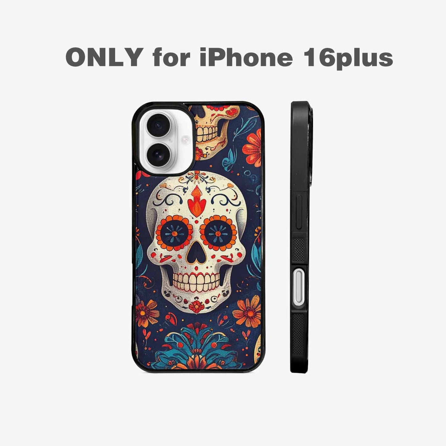 iPhone 16 Plus Case — Day Dead Sugar Skull Art 100s, Original Design Phone Case