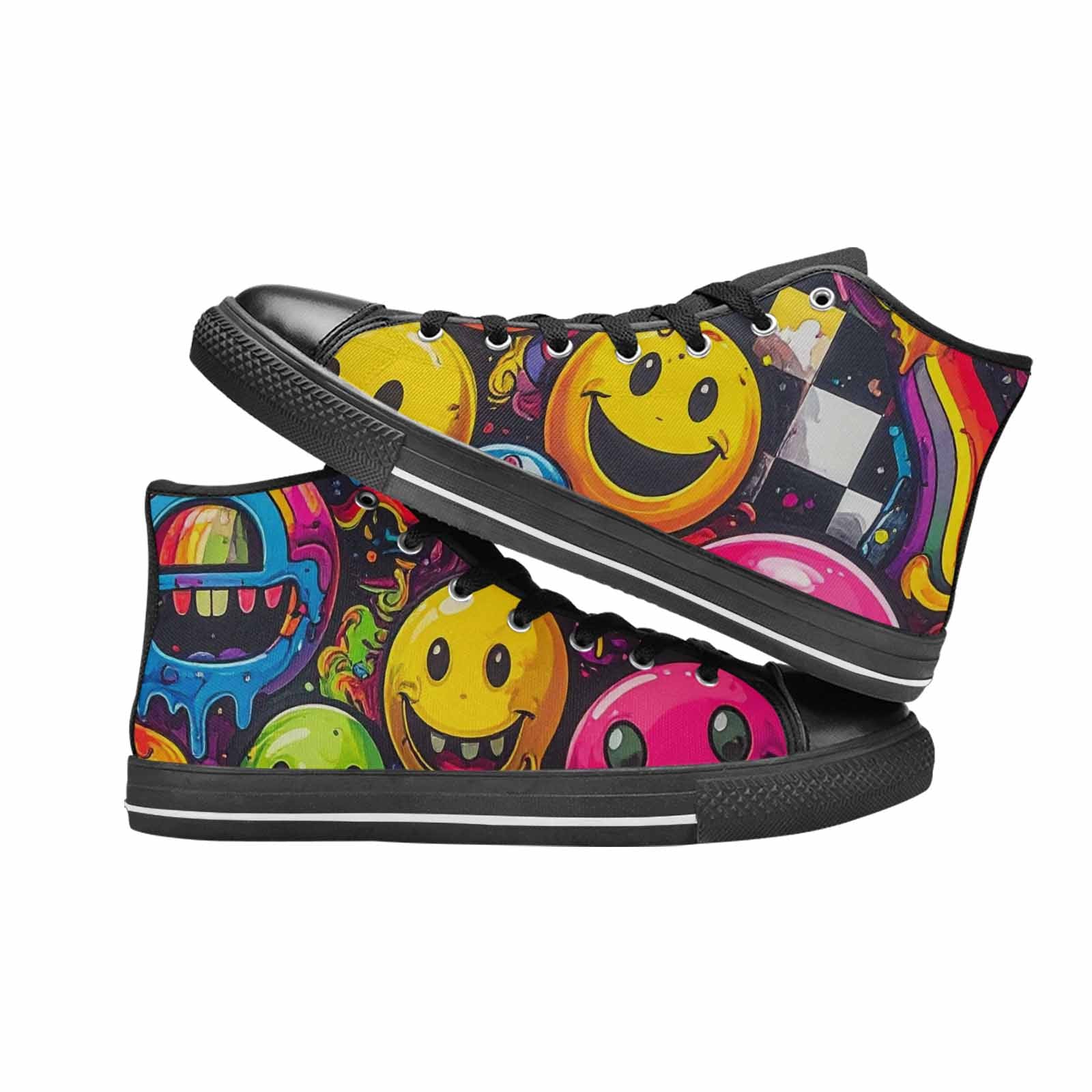 MEN'S Yellow Smiley Face High Top Canvas Neon Fantasy Custom Sneakers