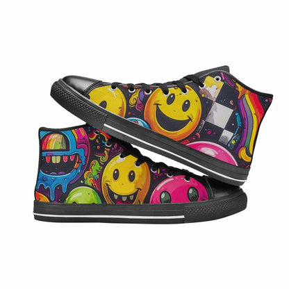 MEN'S Yellow Smiley Face High Top Canvas Neon Fantasy Custom Sneakers