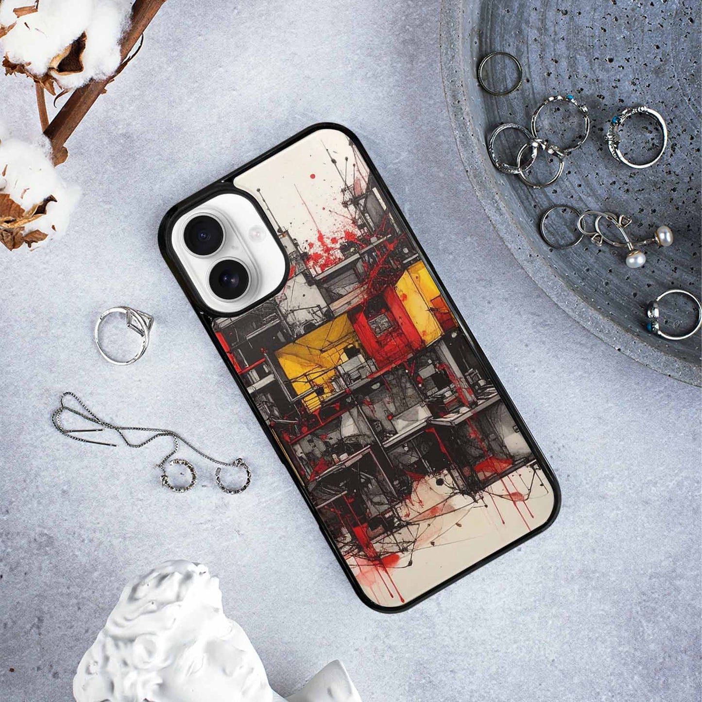 iPhone 16 Plus Case — Liminal Space Fragment Black Red Ink, Customized Protective Case