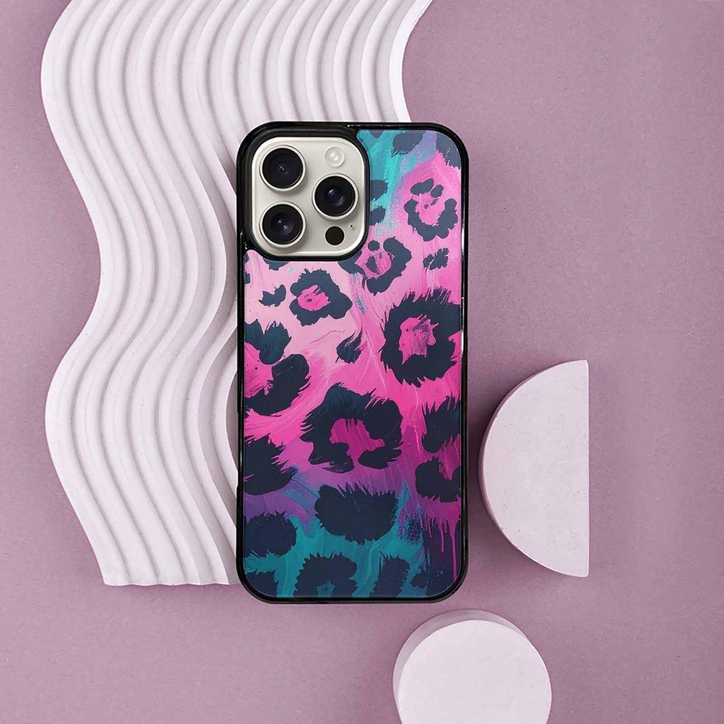 iPhone 16 Pro Max Case — Leopard Neon Pink Teal Airbrush, Custom Phone Case
