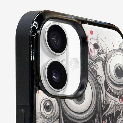 iPhone 16 Plus Case — Multi Eye Monster Black Red Ink, Personalized Phone Case