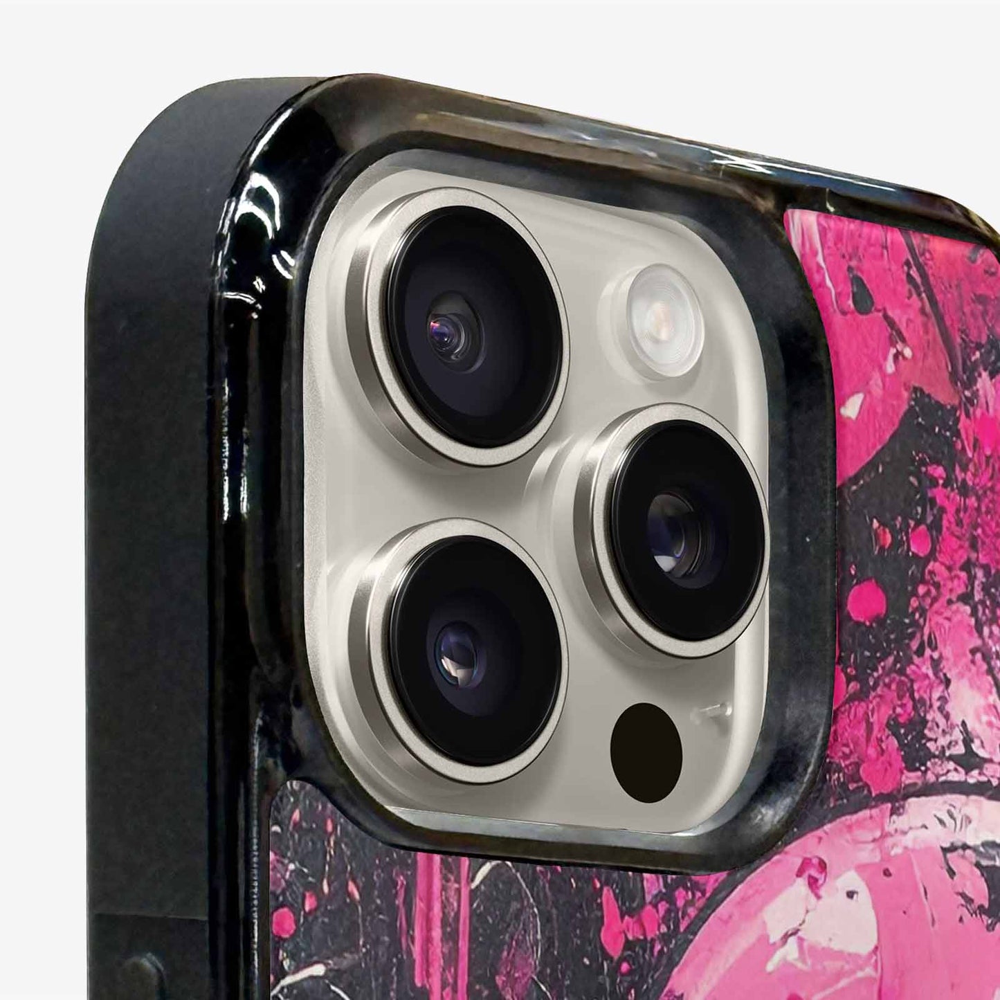 iPhone 15 Pro Max Case — Melting Moon Smiley Black Pink Ink, Custom Art Phone Cover