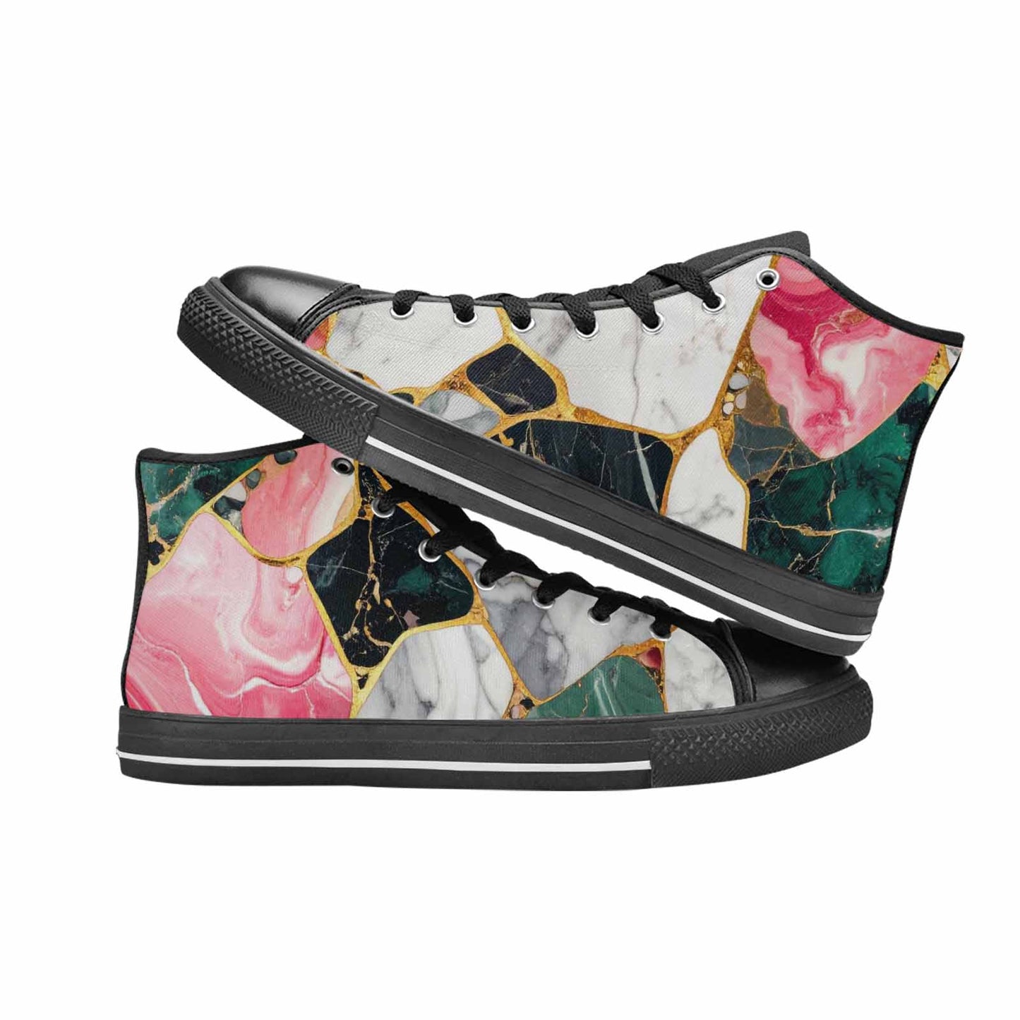 MEN'S Marble Stone Texture High Top Canvas Vibrant Chaos Custom Shoes