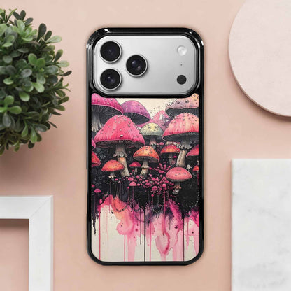 iPhone 17 Pro Max Case — Rainbow Drip Mushrooms Black Original Art, Custom Printed Phone Case