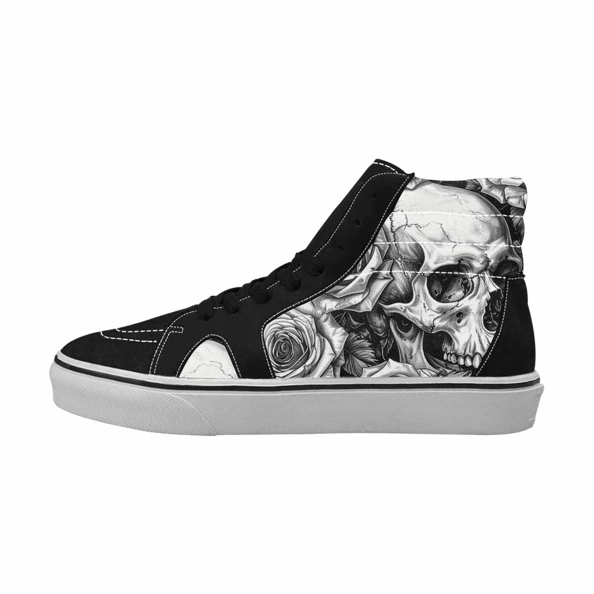 WOMEN'S Skulls Roses Pen Ink High Top Canvas Wallpaper Art Custom Shoes