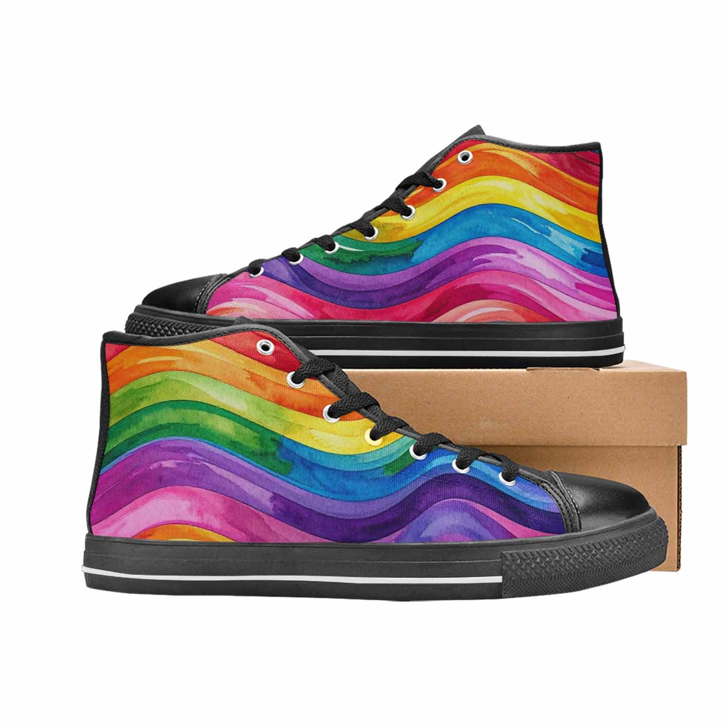 MEN'S Rainbow Pride Flag High Top Canvas Surreal Custom Shoes