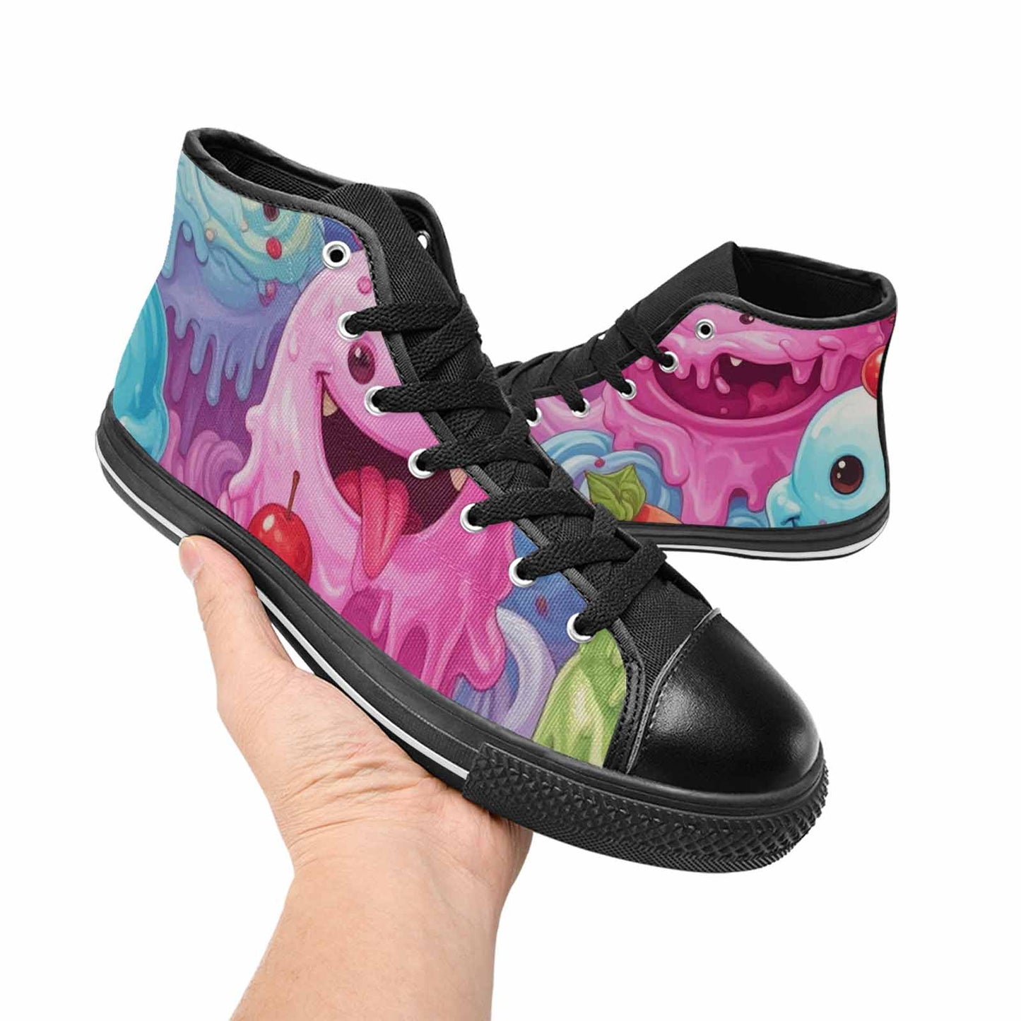 MEN'S Melting Icecream Monster Cherry High Top Canvas Surreal Shoes