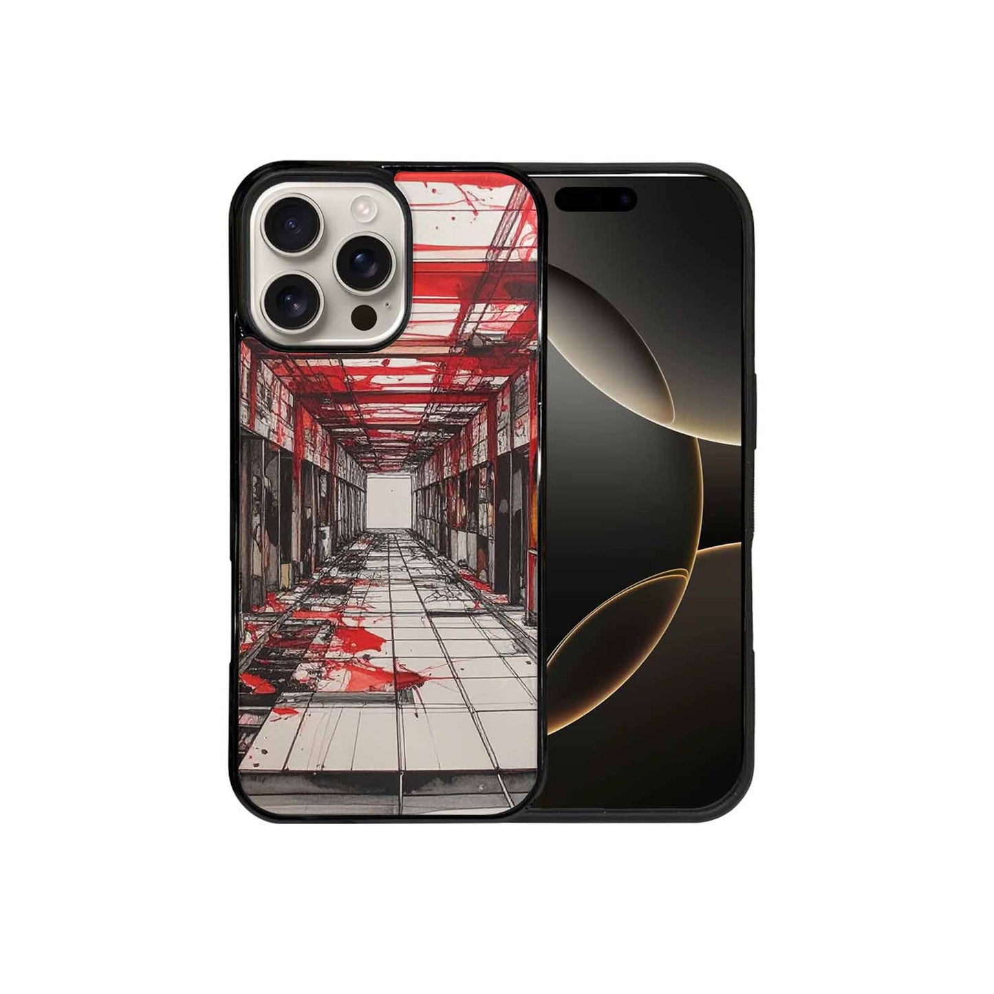 iPhone 16 Pro Max Case — Liminal Space Fragment Black Red Ink, Custom Art Phone Cover