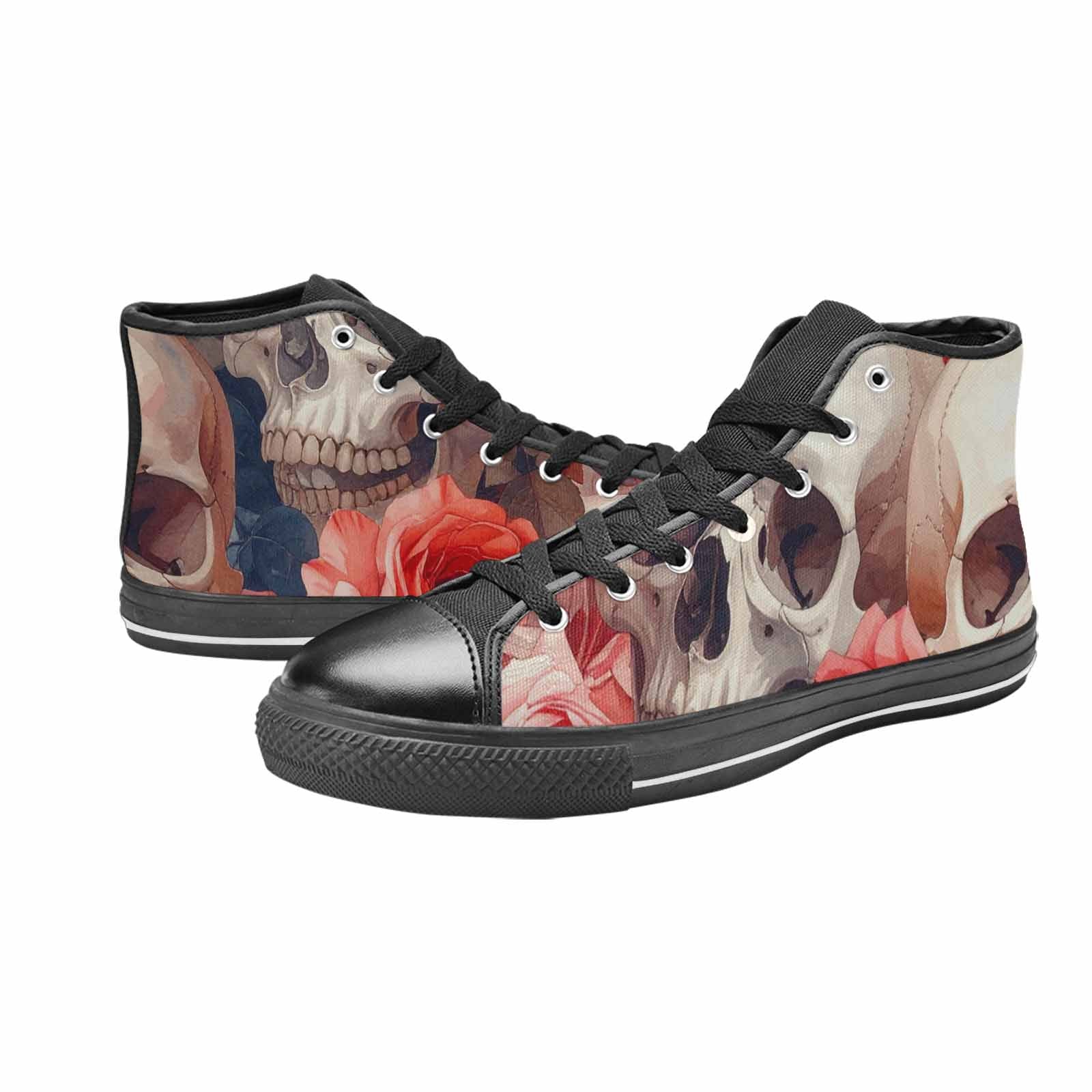 WOMEN'S Skulls Roses Soft Airbrush High Top Canvas Aesthetic Shoes