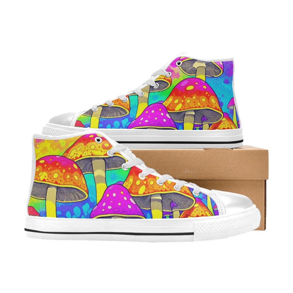 WOMEN'S Colorful Mushrooms Art Vibes High Top Canvas Neon Fantasy Shoes