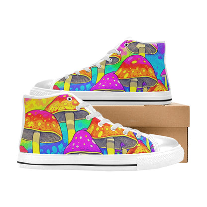 WOMEN'S Colorful Mushrooms Art Vibes High Top Canvas Neon Fantasy Shoes
