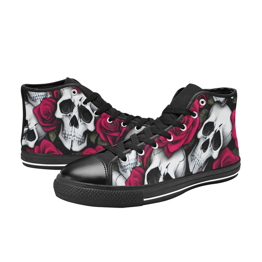 WOMEN'S Cc Skulls & Roses High Top Canvas Dark Academia Custom Shoes