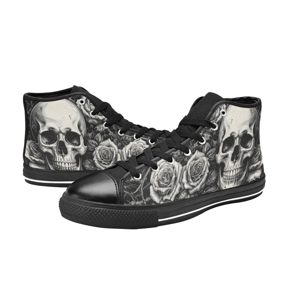 Gothic Art Men's Dark Skull Rose High Top Canvas Shoes | Freaky Shoes®