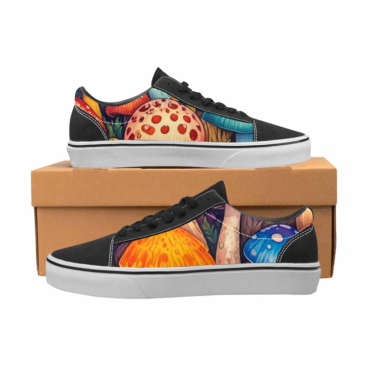 WOMEN'S Mushrooms Lace-Up Canvas Wallpaper Art Sneakers