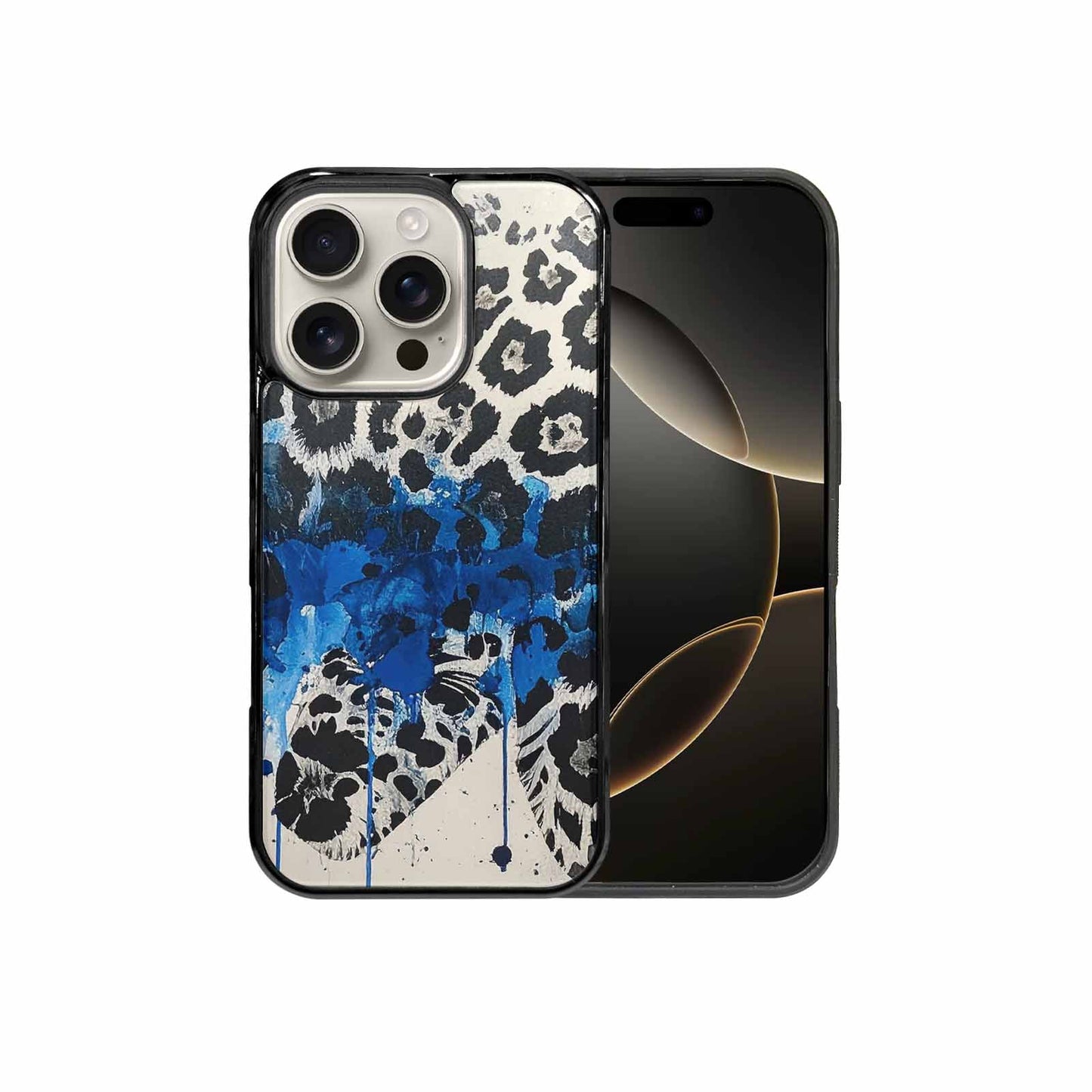 iPhone 16 Pro Case — Animal Print Black Blue Ink Animal, Custom Print Case Cover