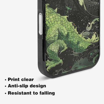 iPhone 16 Plus Case — Dragon Scale Black Green Ink Dragons, Unique Phone Case Design