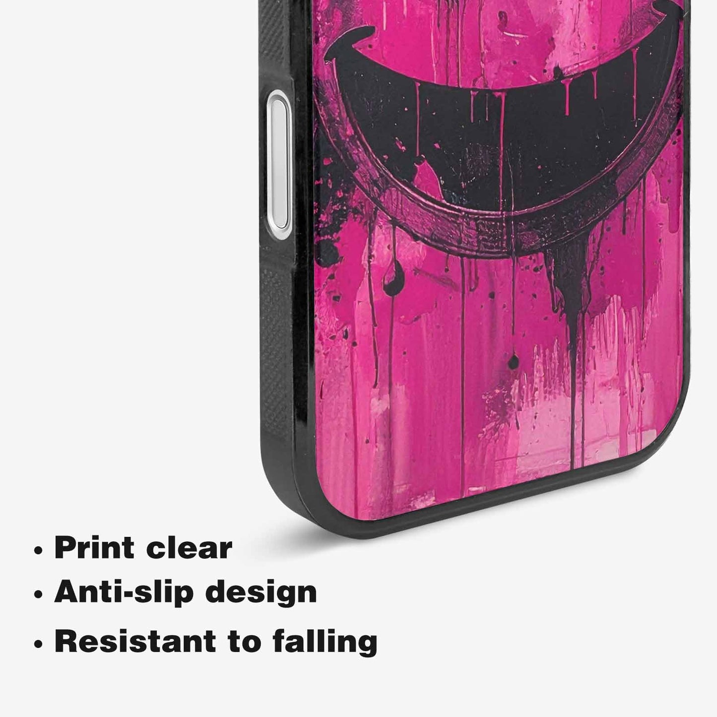 iPhone 16 Plus Case — Melting Moon Smiley Black Pink Ink, Custom Made Phone Cover